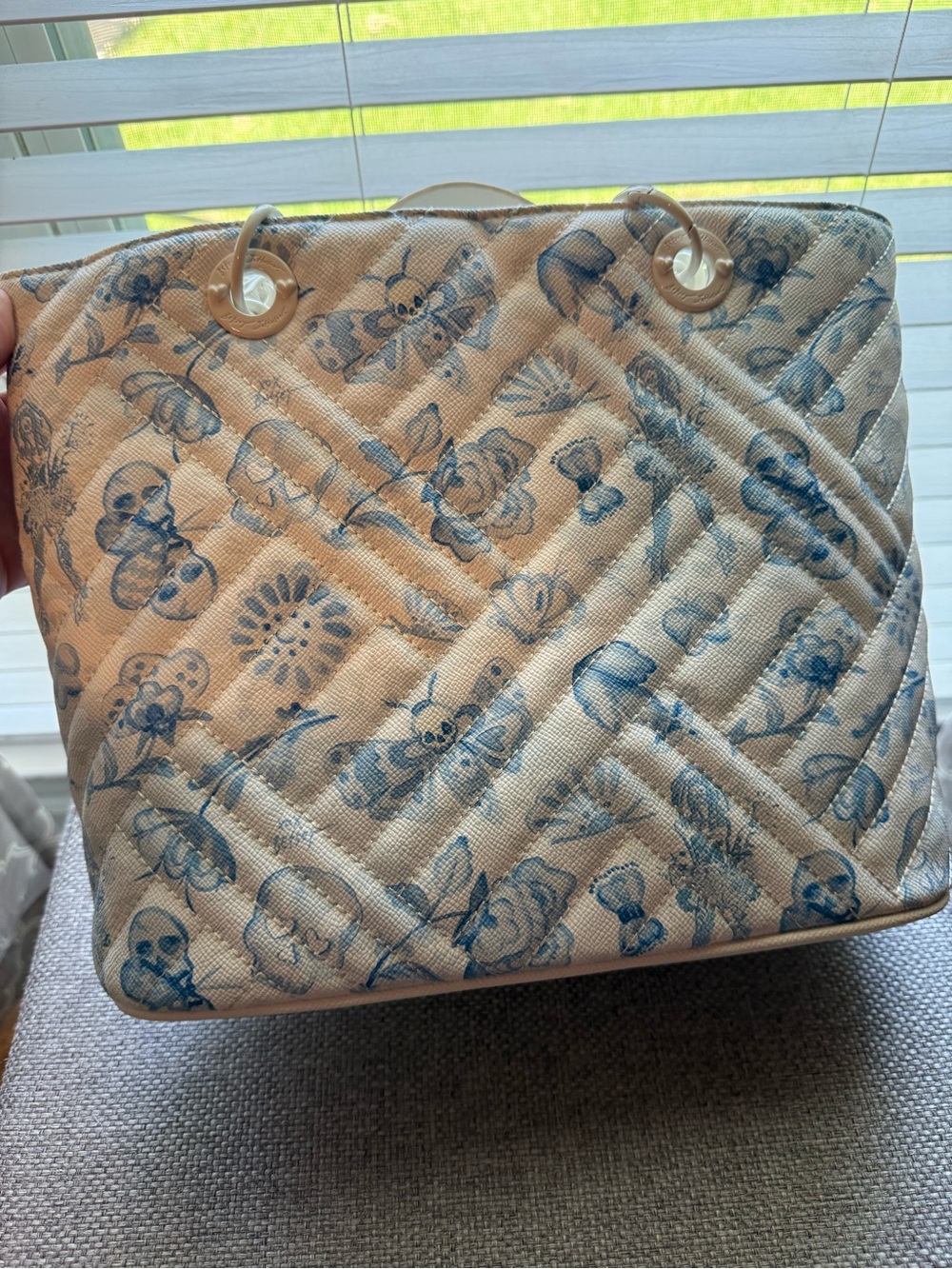 Betsey Johnson Blue Floral Skull Quilted Tote Bag - Picture 2 of 7